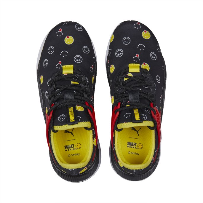 Puma På Tilbud X Smileyworld Pacer Future Youth Joggesko Svart-rød-levende Gul