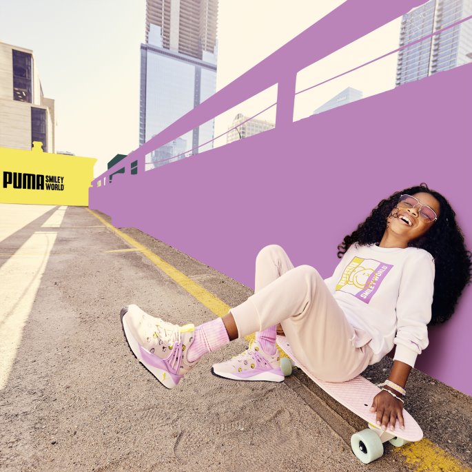 Puma På Tilbud X Smileyworld Pacer Future Førskole Joggesko Rose Quartz-lilla Pop-gul
