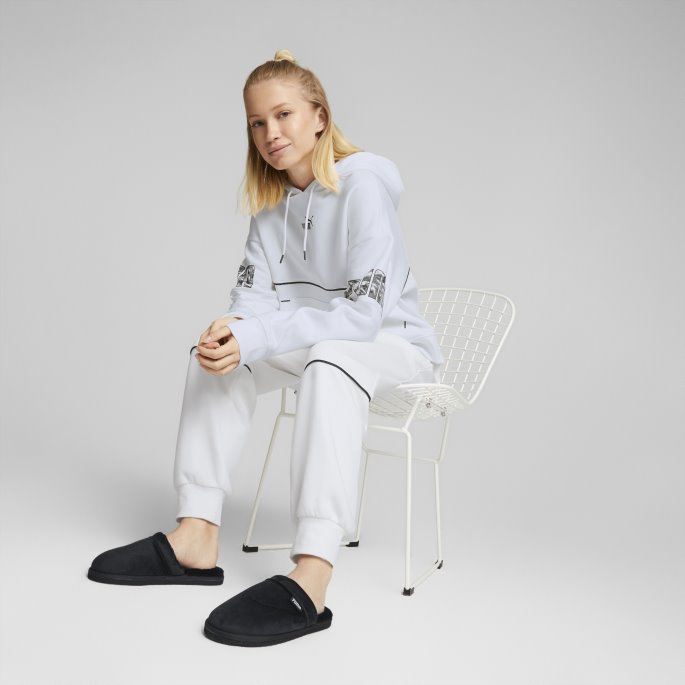 Svart-hvit Puma På Salg Fluffy Muldyr Kvinner