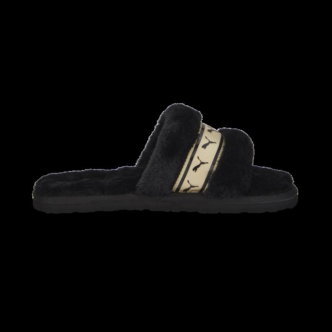 Black-team Gold Fluff Remix Metallic Slides For Kvinner Puma På Salg