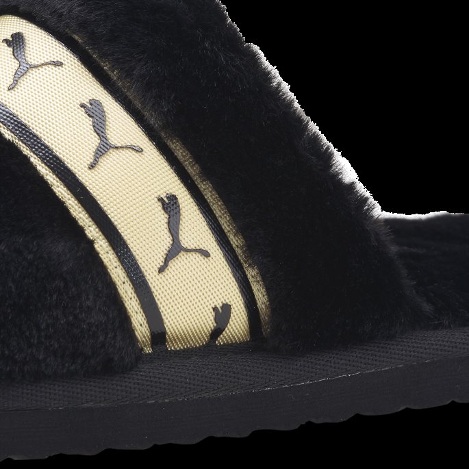 Black-team Gold Fluff Remix Metallic Slides For Kvinner Puma På Salg