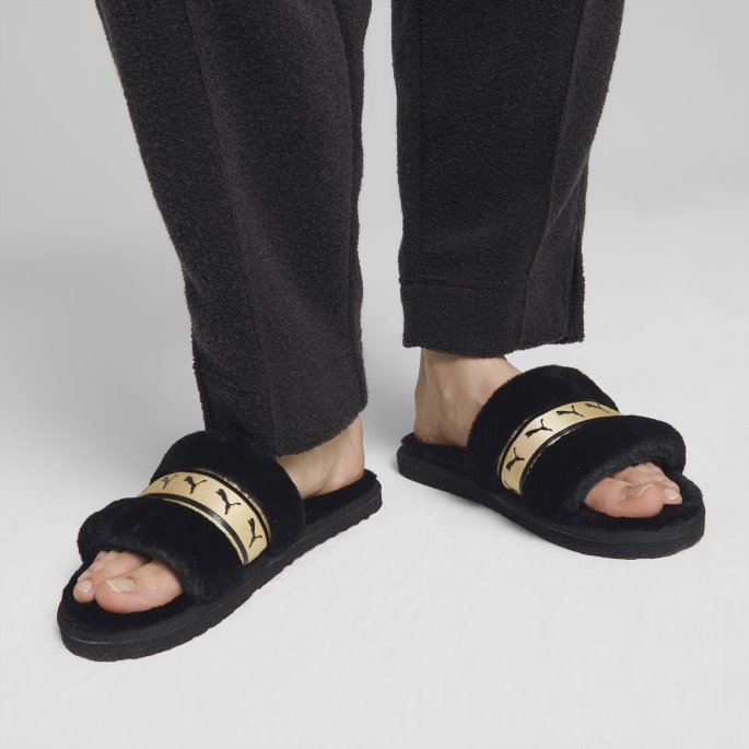 Black-team Gold Fluff Remix Metallic Slides Kvinner Puma På Salg
