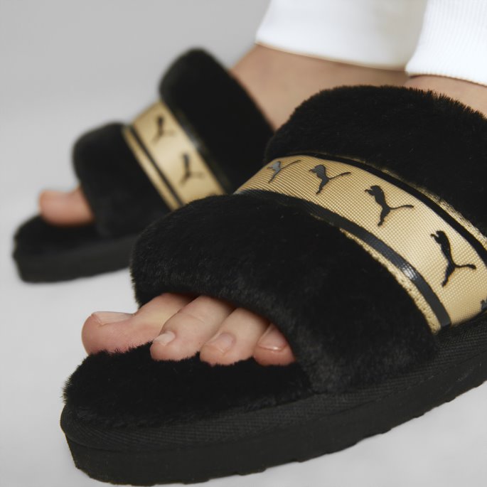 Fluff Remix Metallic Bx Slides Kvinner Puma På Tilbud Black-team Gold