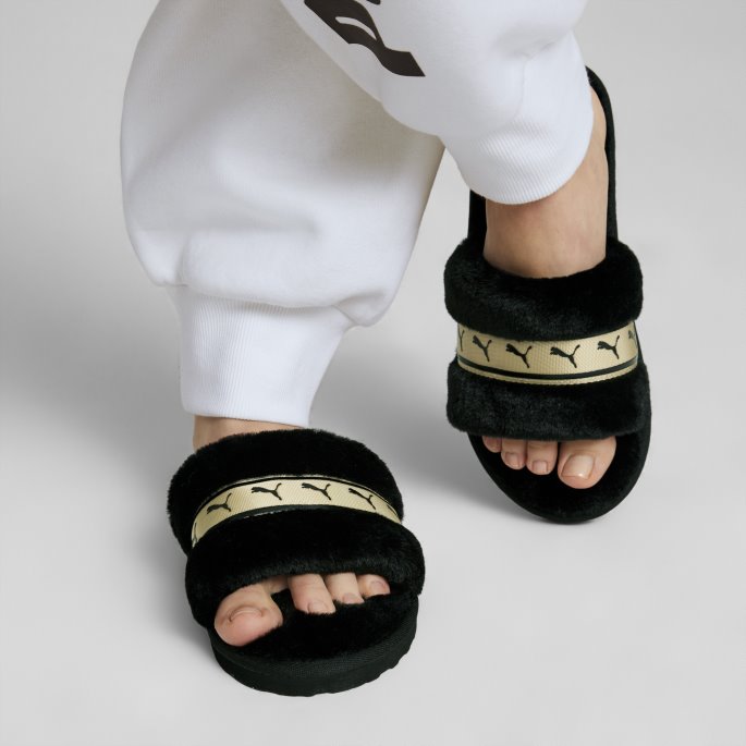 Fluff Remix Metallic Bx Slides Kvinner Puma På Tilbud Black-team Gold