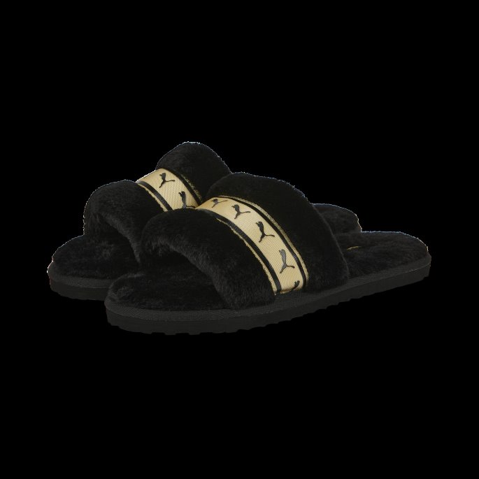 Fluff Remix Metallic Bx Slides Kvinner Puma På Tilbud Black-team Gold
