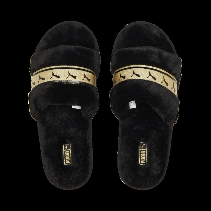 Fluff Remix Metallic Bx Slides Kvinner Puma På Tilbud Black-team Gold