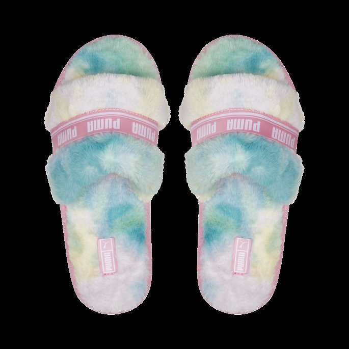 Mandelblomst-hvit Fluff Tie-dye Dametøfler Puma På Salg