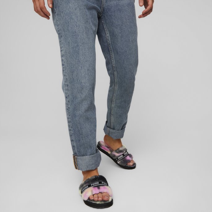 Svart-hvit Puma På Tilbud Fluff Tie-dye Dametøfler