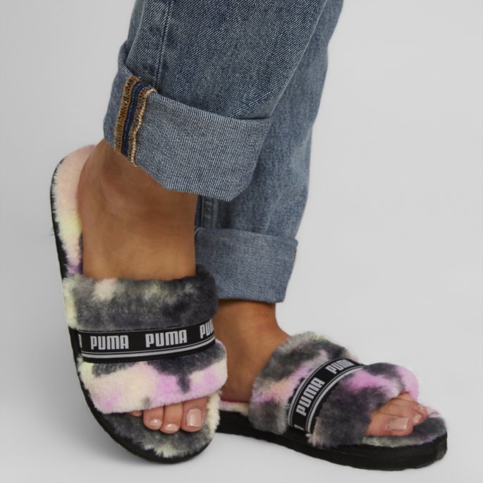 Svart-hvit Puma På Tilbud Fluff Tie-dye Dametøfler