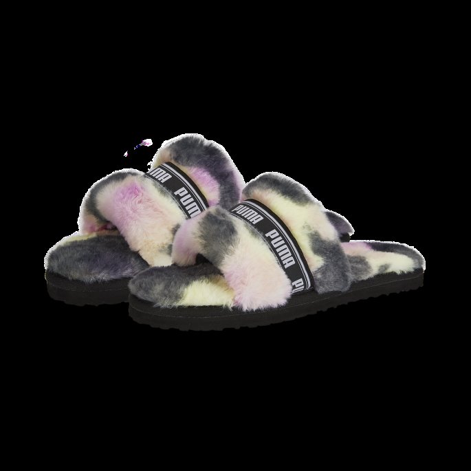 Svart-hvit Puma På Tilbud Fluff Tie-dye Dametøfler