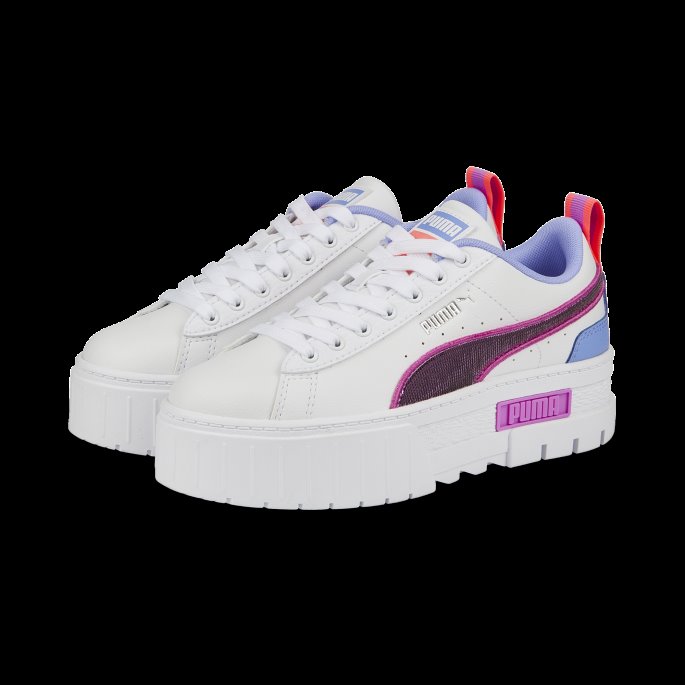 Hvit-lilla-elektrisk Orkidé Mayze Glitrende Store Barnejoggesko Puma På Tilbud