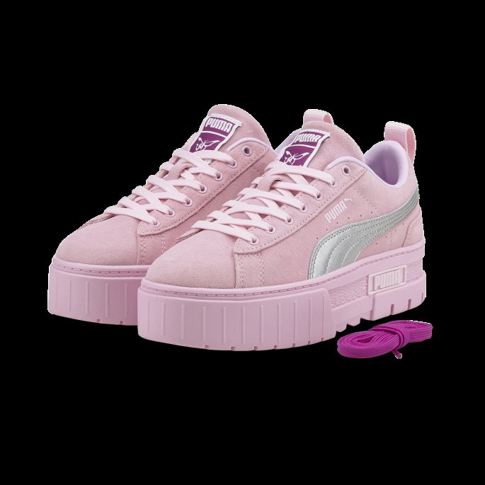 Puma På Tilbud X Dua Lipa Mayze Semsket Skinn Metallic Joggesko For Kvinner Rosa Dame-sølv