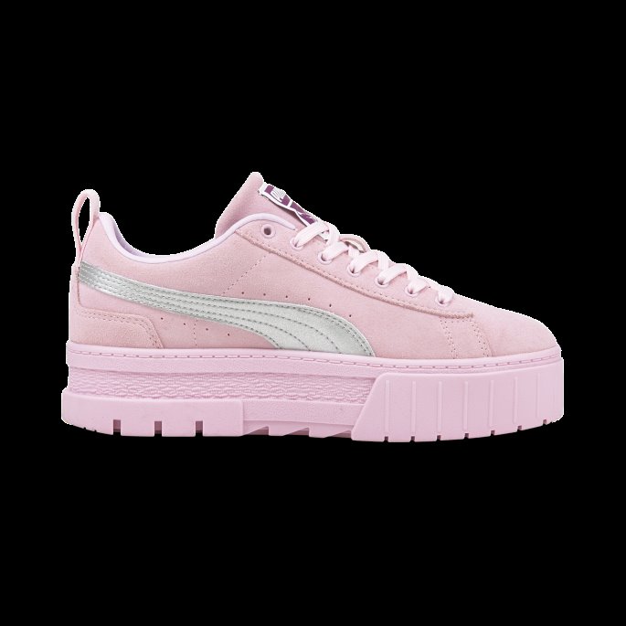 Puma På Tilbud X Dua Lipa Mayze Semsket Skinn Metallic Joggesko For Kvinner Rosa Dame-sølv
