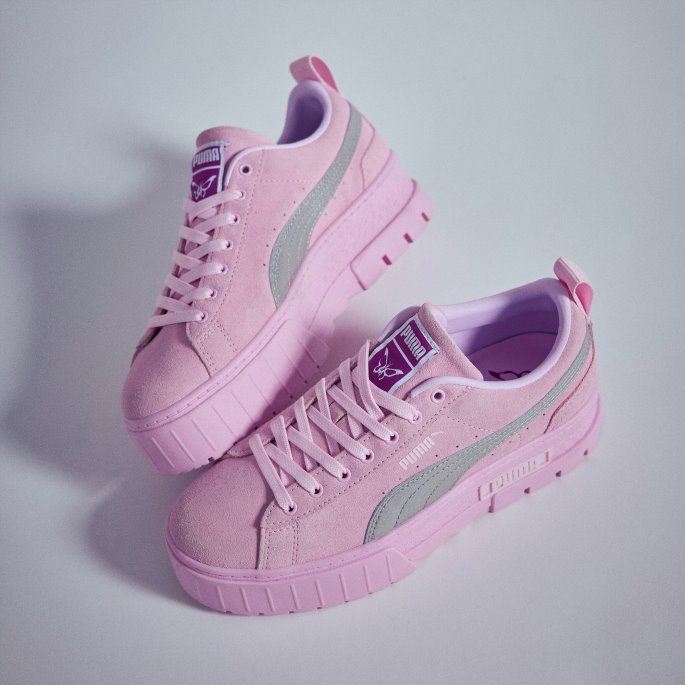 Puma På Tilbud X Dua Lipa Mayze Semsket Skinn Metallic Joggesko For Kvinner Rosa Dame-sølv