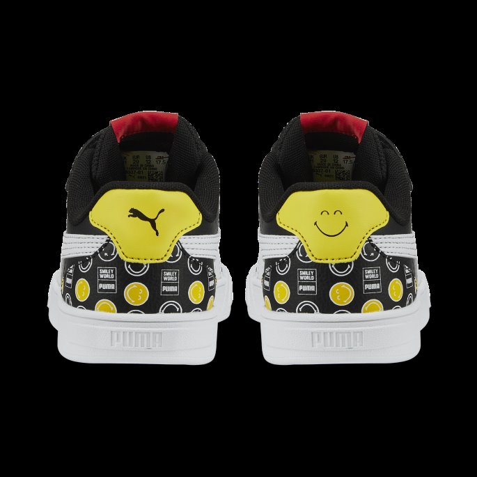 Puma På Tilbud X Smileyworld Caven Alternativ Lukking Spedbarn Joggesko Svart-hvit-levende Gul-rød