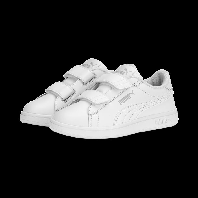 Smash 3.0 Leather V Sneakers Barn Hvit-kul Lys Grå Puma På Tilbud