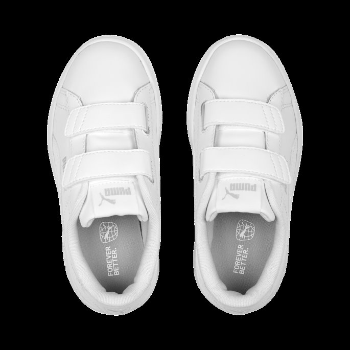 Smash 3.0 Leather V Sneakers Barn Hvit-kul Lys Grå Puma På Tilbud