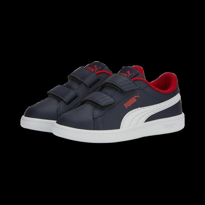 Marine-hvit-til Alle Tider Rød Puma På Tilbud Smash 3.0 Skinn V Joggesko Barn