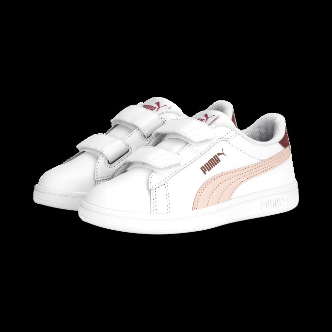 Puma På Tilbud Smash 3.0 Skinn V Joggesko Barn Hvit-rose Støv-hjertelig