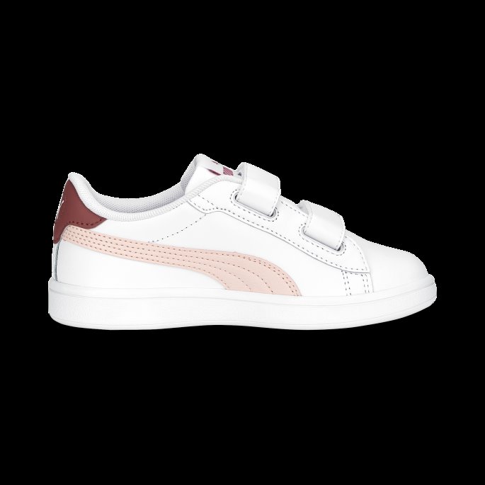 Puma På Tilbud Smash 3.0 Skinn V Joggesko Barn Hvit-rose Støv-hjertelig