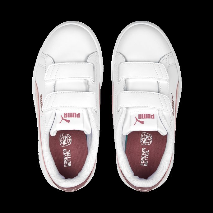 Puma På Tilbud Smash 3.0 Skinn V Joggesko Barn Hvit-rose Støv-hjertelig