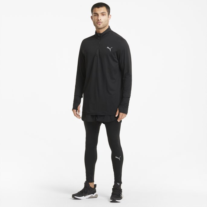 Puma På Tilbud Svart Favoritt Løpeskjorte For Menn Med Kvart Glidelås