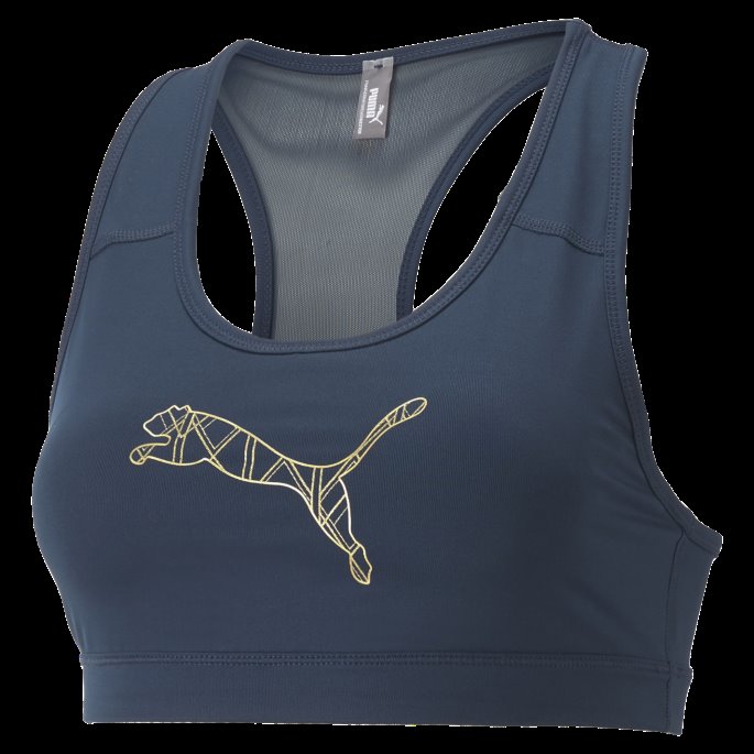 Puma På Tilbud 4keeps Kvinners Grafiske Mid Impact Bh Marine Blå-gull Stor Katt