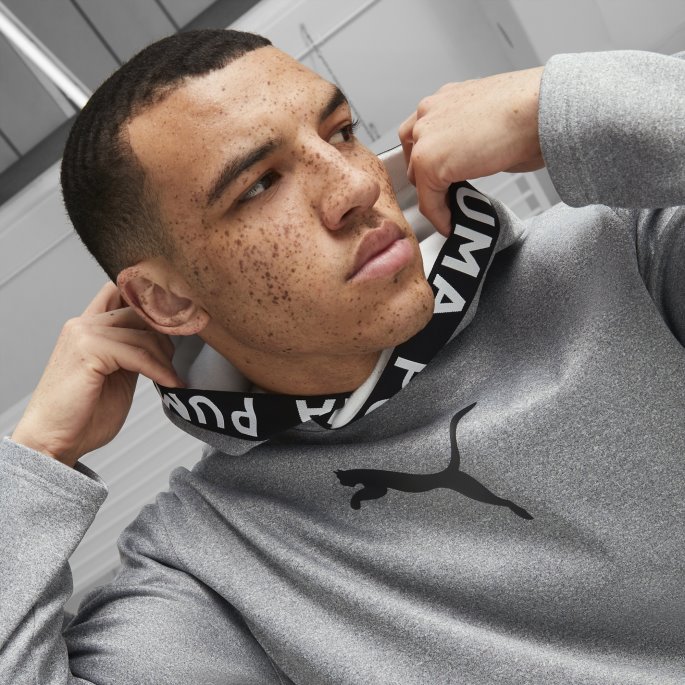 Pwrfleece Trening Hettegenser For Menn Mellomgrå Lyng Puma På Tilbud