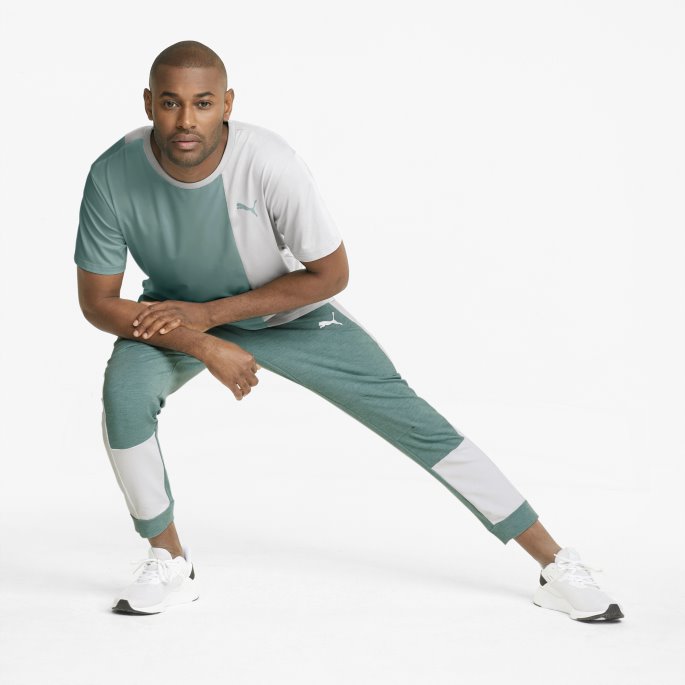 Puma På Tilbud Skyspunnet Kortermet Treningsskjorte For Menn Mineral Blå-hvit