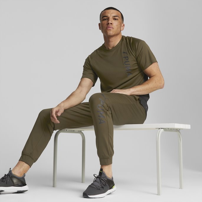 Puma På Tilbud Passer Kortermet Treningsskjorte For Menn Dyp Oliven