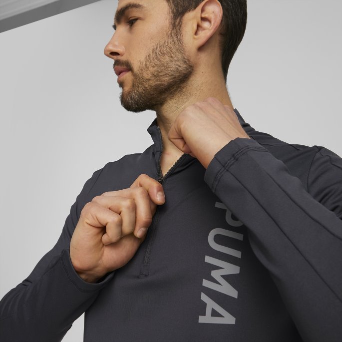Puma På Tilbud Passform Polyspan Halv Glidelås Langermet Treningsskjorte Herre Svart