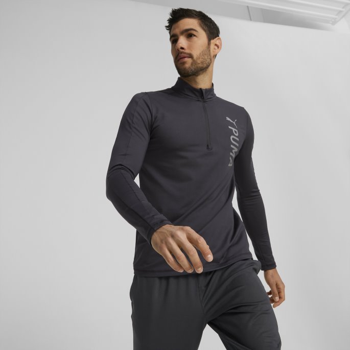 Puma På Tilbud Passform Polyspan Halv Glidelås Langermet Treningsskjorte Herre Svart