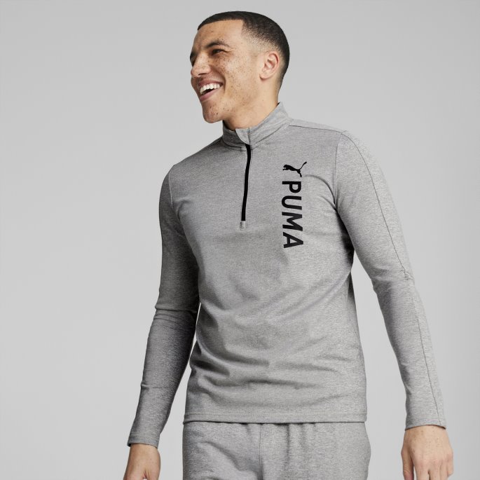 Puma På Tilbud Mellomgrå Lyng Passform Polyspan Halv Glidelås Langermet Treningsskjorte Herre