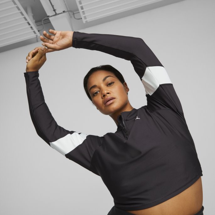 Puma På Tilbud Passform Eversculpt Kvinner Med Kvart Glidelås Treningscrop Top Svart