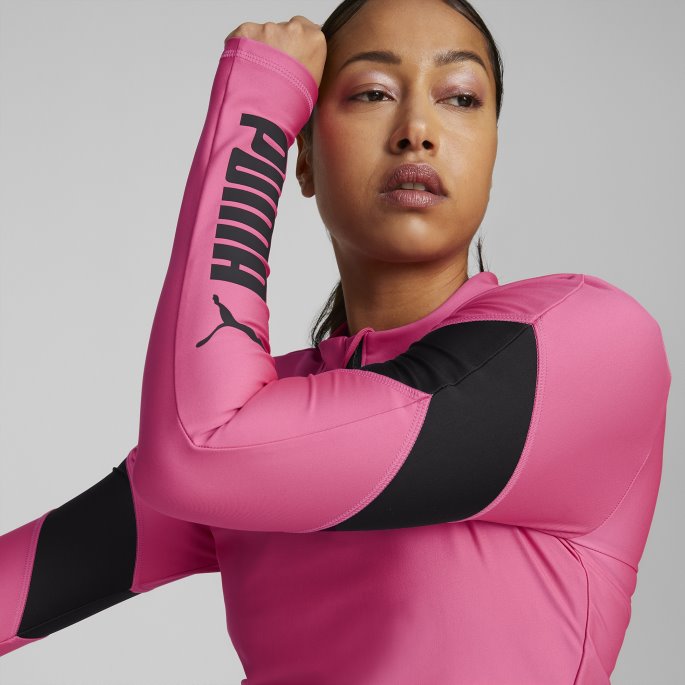 Solnedgang Rosa Puma På Tilbud Passform Eversculpt Quarter-zip Trening Crop Top Kvinner