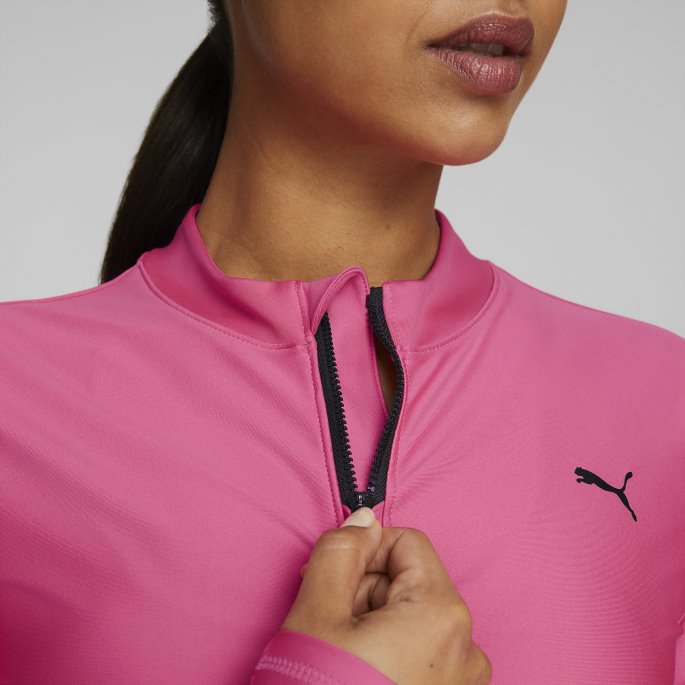 Solnedgang Rosa Puma På Tilbud Passform Eversculpt Quarter-zip Trening Crop Top Kvinner
