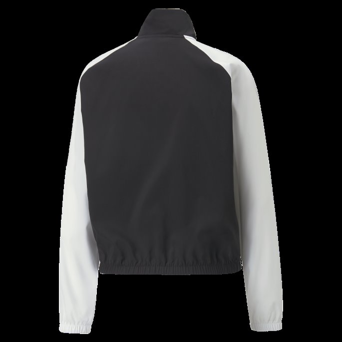 Puma På Tilbud Svart-hvit Passform Logo Colorblock Vevd Treningsjakke For Kvinner