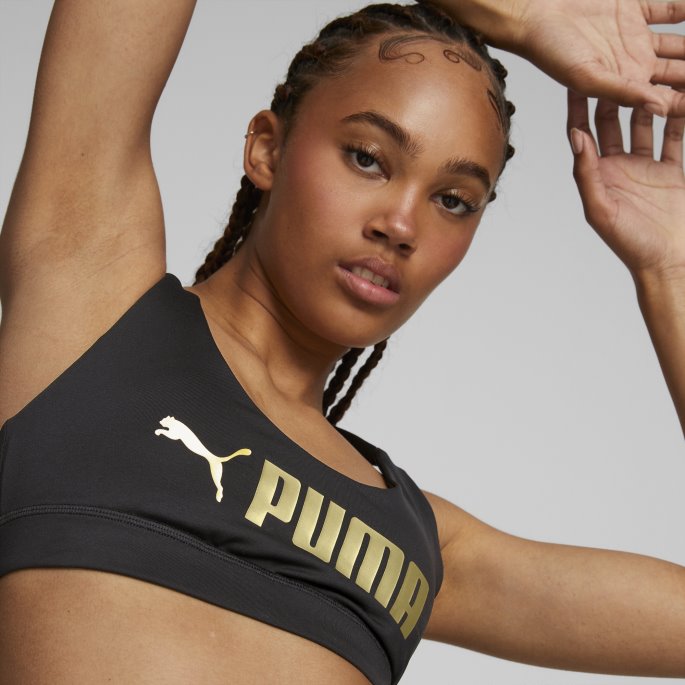 Puma På Tilbud Passform Dame Mid Impact Trenings-bh Svart-metallisk Puma På Tilbud