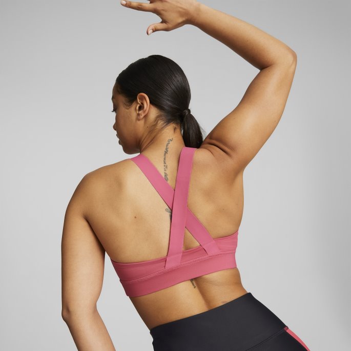 Puma På Tilbud Passform Mid Impact Sports-bh For Kvinner Solnedgang Rosa