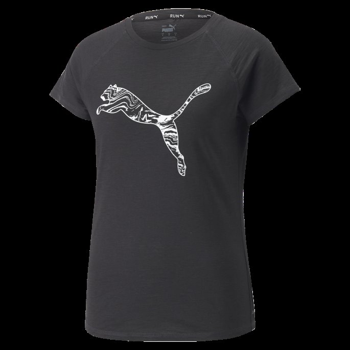 Run Logo Kortermet Løpe-t-skjorte Dame Svart-platina Grå Puma På Salg