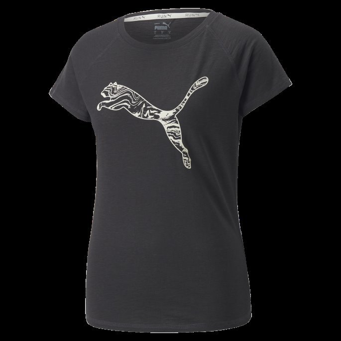Puma På Tilbud Svart-berørt Run Logo Kortermet Løpeskjorte For Kvinner