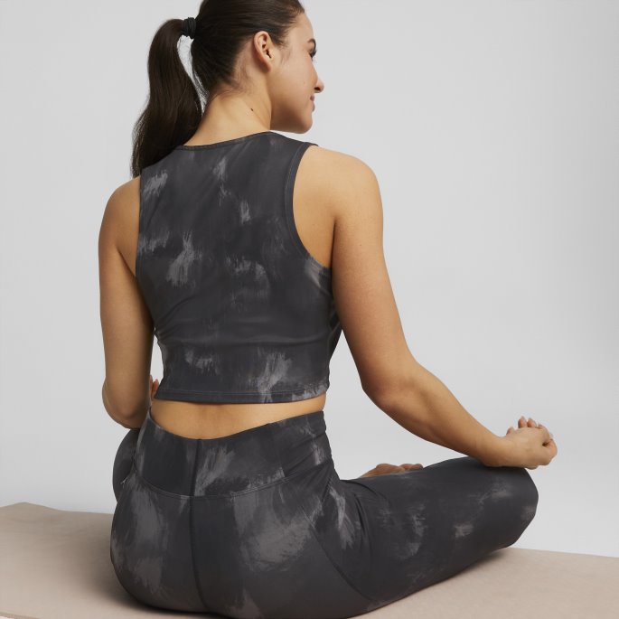Puma På Salg Svart-maling Strøk Print Studio Trykt Kvinners Trening Crop Tank