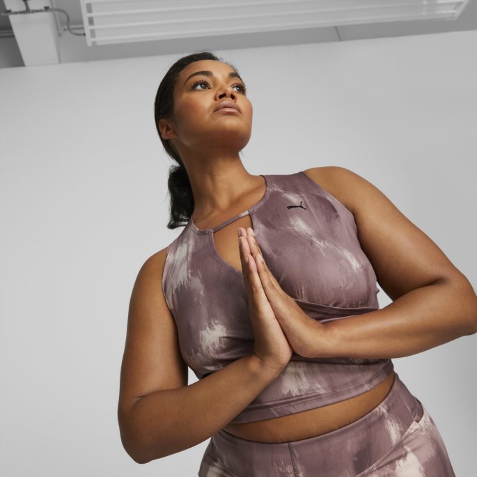 Rosa Kvarts-maling Strek Print Puma På Salg Studio Trykt Kvinners Trening Crop Tank