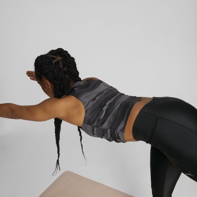 Svart-geo Print Puma På Salg Studio Trykt Kvinners Trening Crop Tank