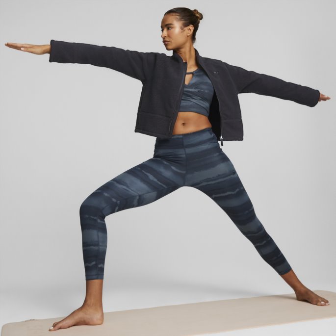 Puma På Salg Studio Trykt Trening Crop Top Kvinner Marine Blå-geo Print