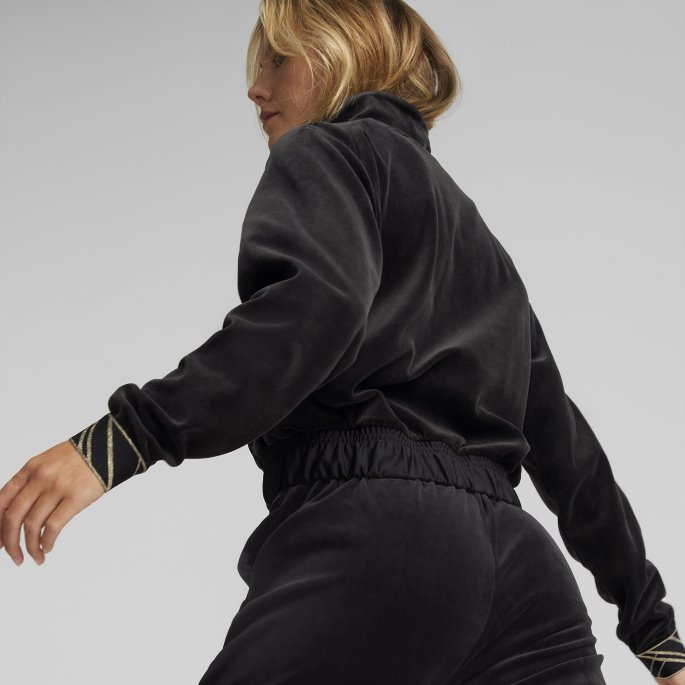 Svart Puma På Tilbud Deco Glam Velour Treningsjakke Med Full Glidelås Dame