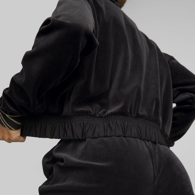 Svart Puma På Tilbud Deco Glam Velour Treningsjakke Med Full Glidelås Dame