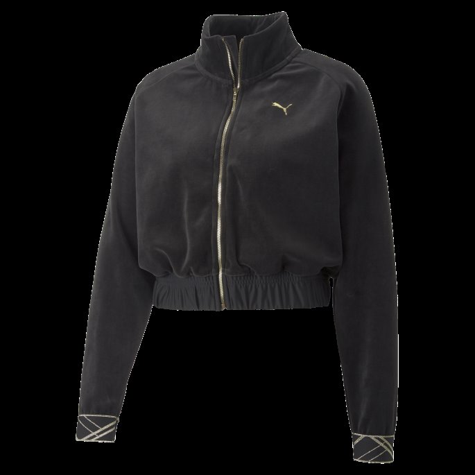 Svart Puma På Tilbud Deco Glam Velour Treningsjakke Med Full Glidelås Dame