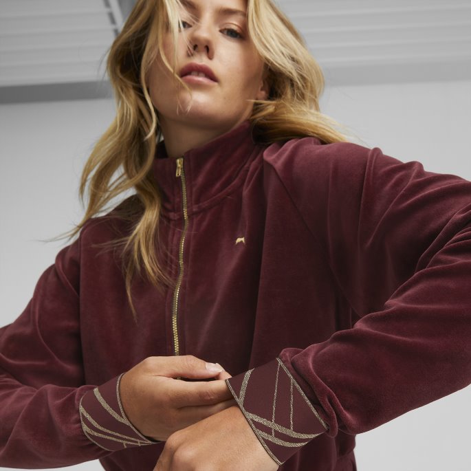 Deco Glam Velour Treningsjakke Med Full Glidelås Dame Puma På Tilbud Aubergine