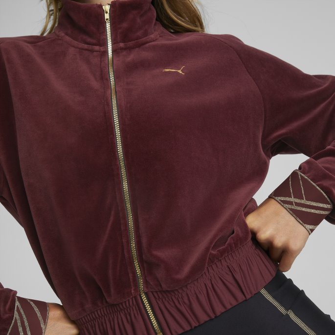 Deco Glam Velour Treningsjakke Med Full Glidelås Dame Puma På Tilbud Aubergine